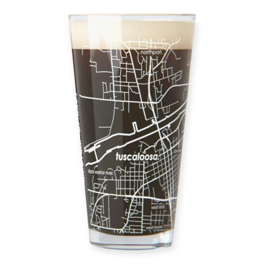 Tuscaloosa University of Alabama City Street Map Pint Drinking Glass White Print